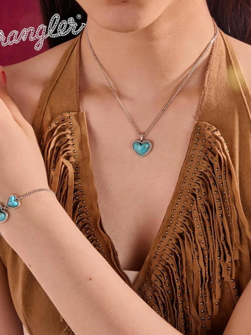 Women's Silver Turquoise Western Gold Plated Heart Turquoise Pendant Necklace